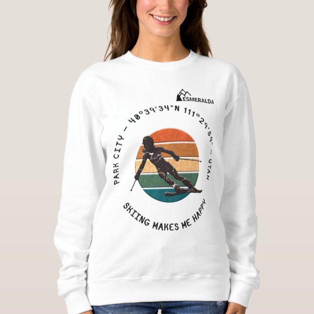 Sudadera Ski Park City, Utah - Esquiadora, texto negro (Anverso)