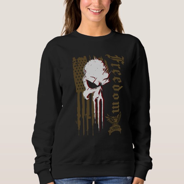Sudadera Skull Freedom Liberty In The USA Patriot Flag Hono (Anverso)