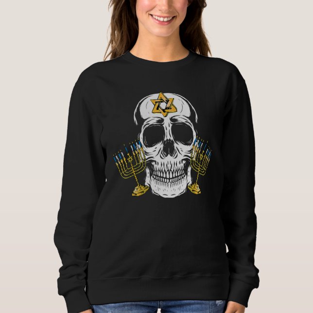 Sudadera Skull Menorah Hanukkah Cool Skeleton Chanukah Jewi (Anverso)