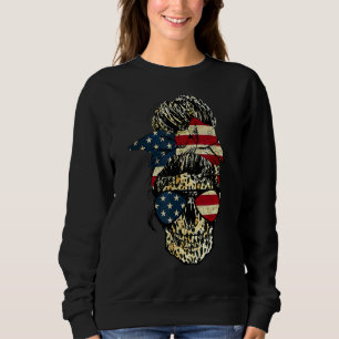 Sudadera Skull Messy Bun Leopard Imprimir la bandera estado