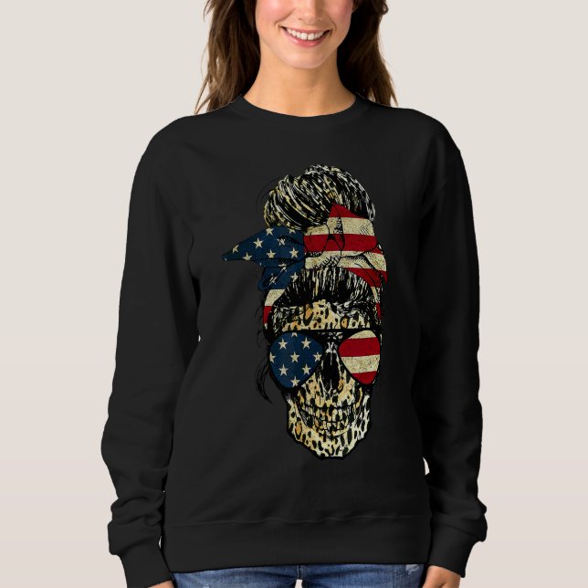 Sudadera Skull Messy Bun Leopard Imprimir la bandera estado (Anverso)