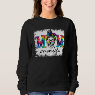 Sudadera Skull Mom Life Messy Bun Gafas de sol Tie Dye Wome