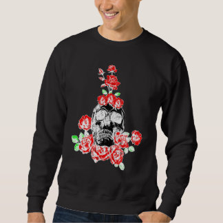 Sudadera Skull Skeleton rosa de cráneo rosas flores planta