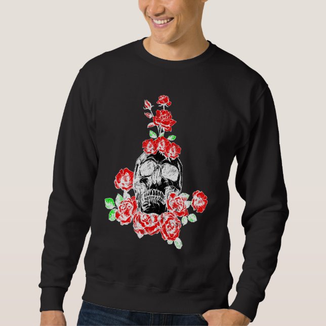 Sudadera Skull Skeleton rosa de cráneo rosas flores planta  (Anverso)