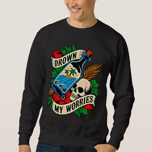 Sudadera Skull & Sunset Tatuaje Tropical | Idea de Regalo Ú (Anverso)