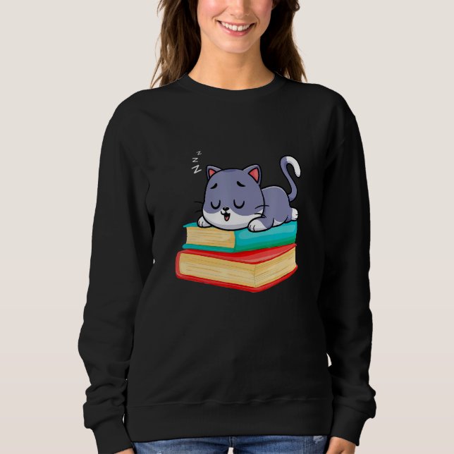 Sudadera Sleeping Cat On Books Librarian bookish Cat & Book (Anverso)