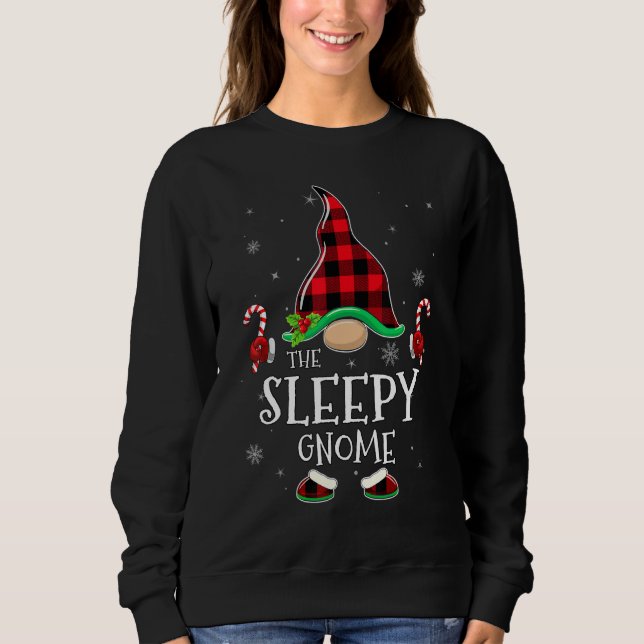 Sudadera Sleepy Gnome Buffalo Plaid Matching Family Christm (Anverso)