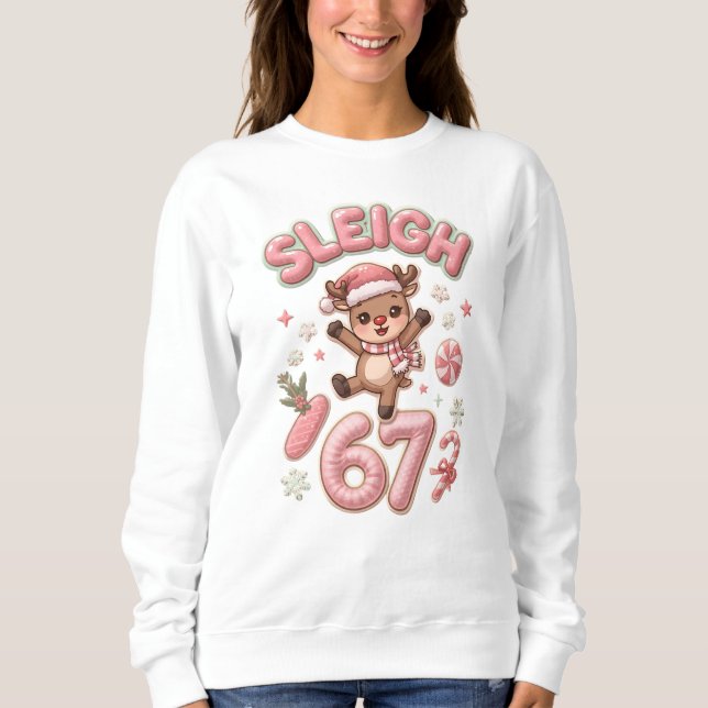 Sudadera Sleigh Six Seven Cute Reindeer Christmas Meme (Anverso)