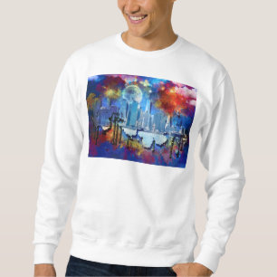 Sudadera SlipperyJoe NYC grafiti luna rodeada de nubes dram