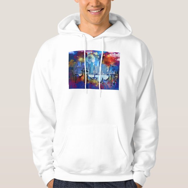 Sudadera SlipperyJoe NYC grafiti luna rodeada de nubes dram (Anverso)
