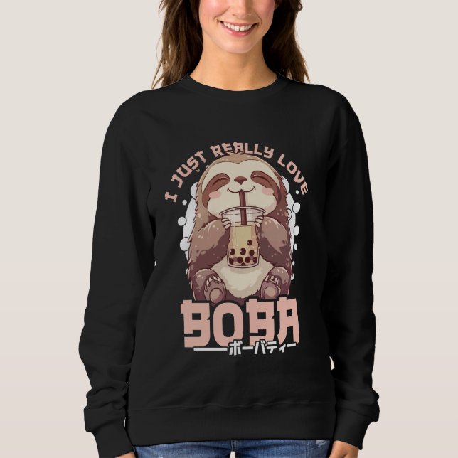 Sudadera Sloth Boba Tea Kawaii Bubble Tea Sloth Anime Neko  (Anverso)