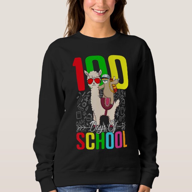 Sudadera Sloth Llama 100 Day Of School For Teacher Student  (Anverso)