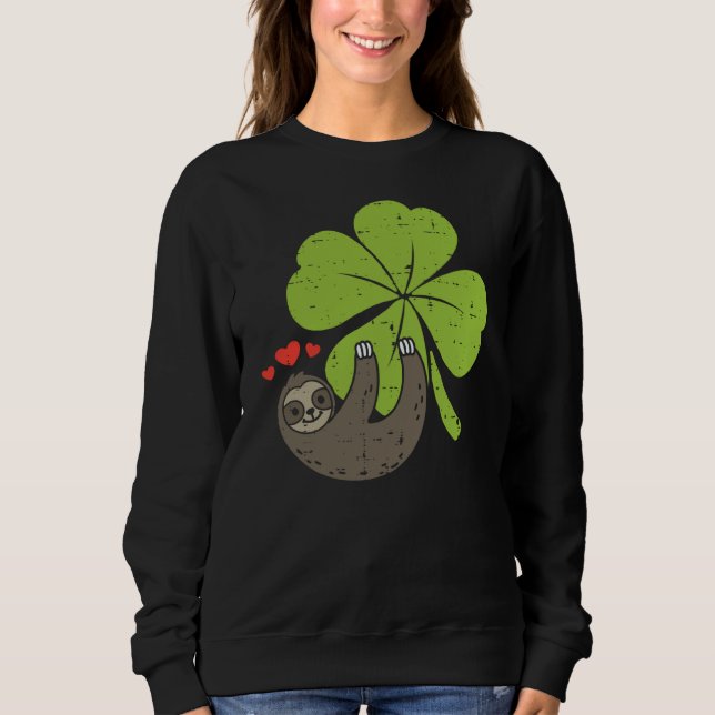Sudadera Sloth On Shamrock Hearts Cute St Patricks Day Men  (Anverso)