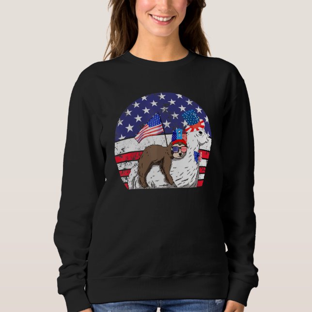 Sudadera Sloth Riding Lama 4 De Julio Bandera Americana Slo (Anverso)