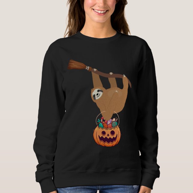 Sudadera Sloth Witch Broom Halloween Costume (Anverso)
