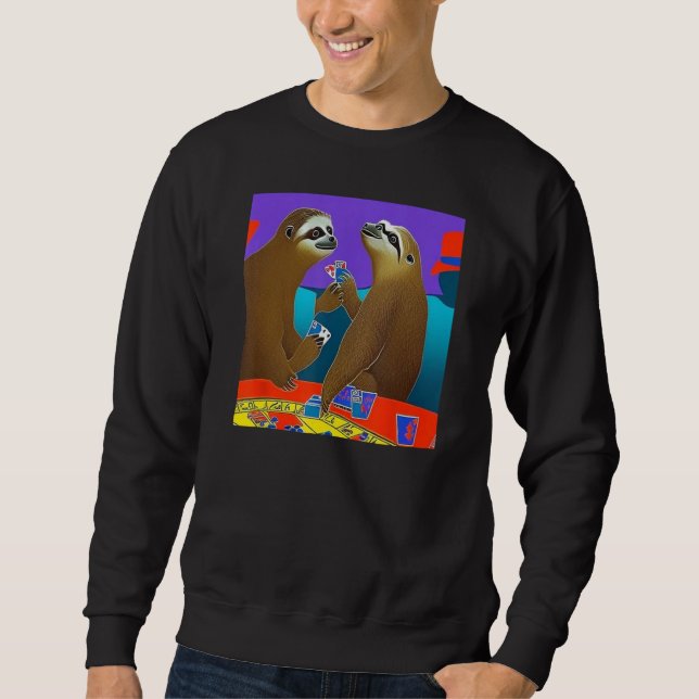Sudadera Sloths Playing Poker Cards Gambling I Love Sloths  (Anverso)