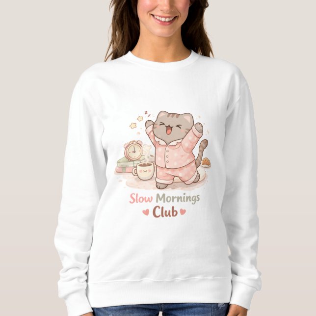 Sudadera Slow Morning Club Hygge Cute Kawaii Kitty Cat Warm (Anverso)