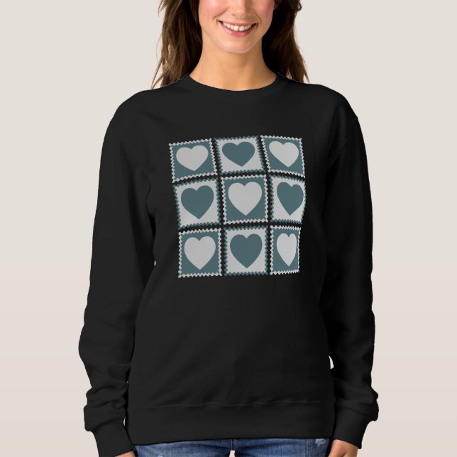 Sudadera Smoky Teal Geometric Hearts Valentine’s Gift (Anverso)