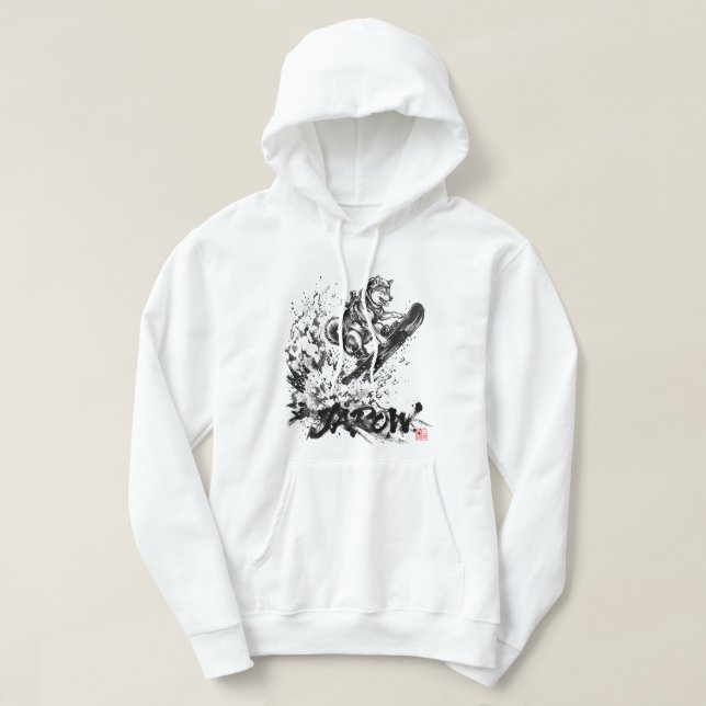 Sudadera Snowboard Brush Art - Snowboarder Dog Huskey (Diseño del anverso)