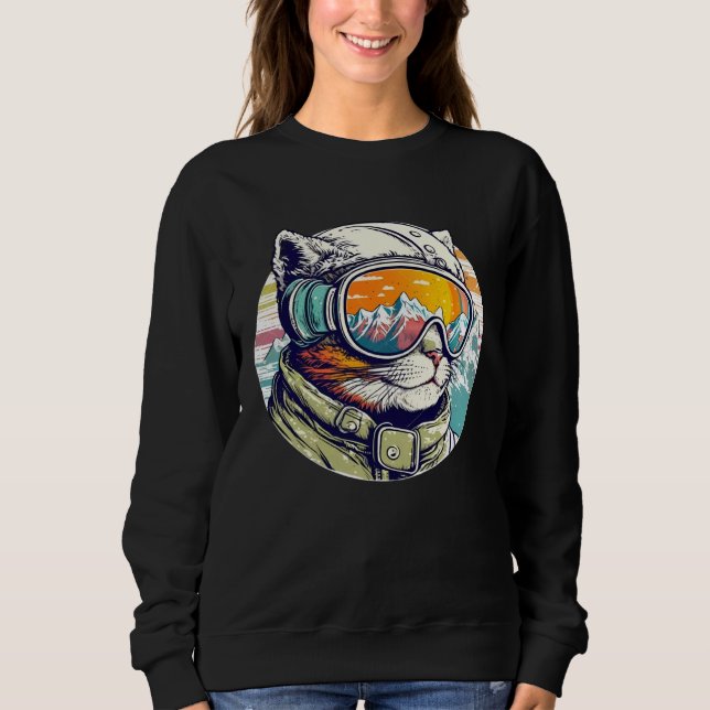 Sudadera Snowboarding Cat Cool Snowboarder or Skier Mountai (Anverso)