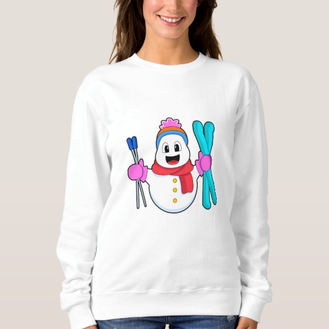 Sudadera Snowman como esquiador con esquí (Anverso)