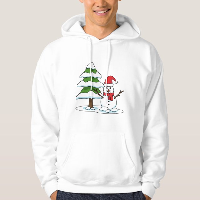 Sudadera Snowman con un árbol de pino con nieve (Anverso)