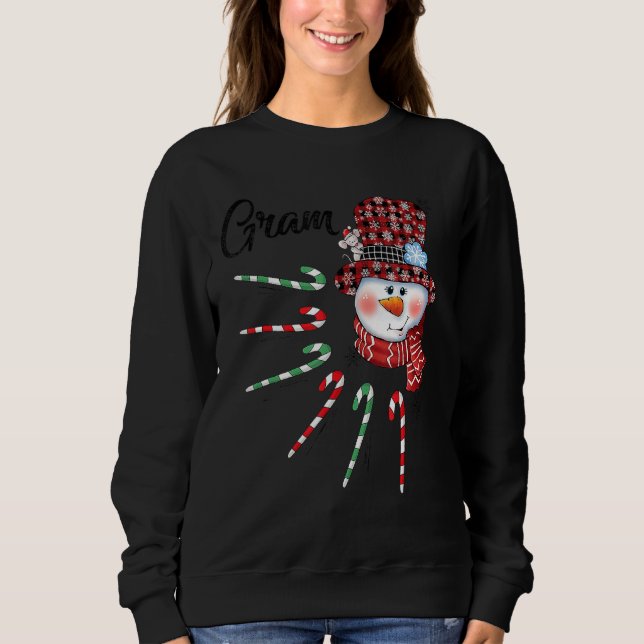 Sudadera Snowman Gram Candy Cane Red Plaid Navidades (Anverso)