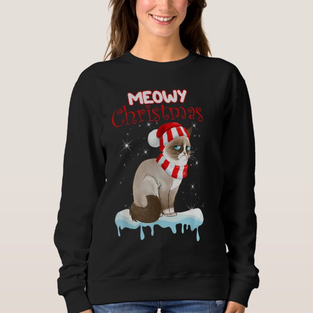 Sudadera Snowshoe Cat Santa Hat Funny Christmas Presenta Ca (Anverso)