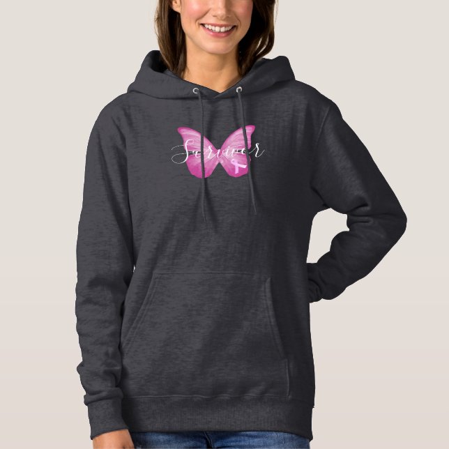 Sudadera Sobreviviente de cáncer de mama con mariposa rosa (Anverso)