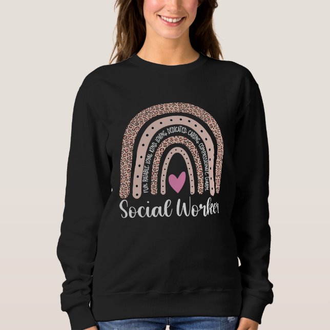 Sudadera Social Worker Love Rainbow Leopard Quote (Anverso)