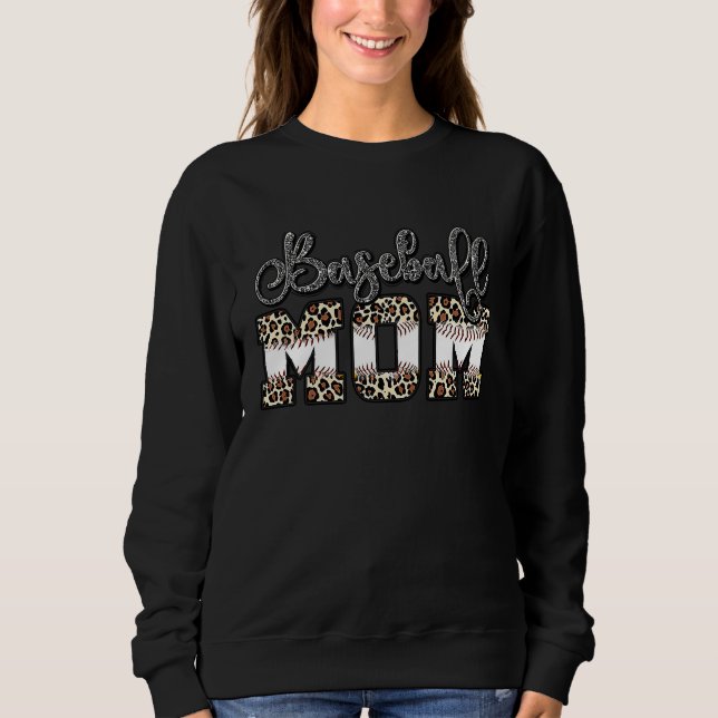 Sudadera Softball Baseball Mom Leopard Mother's Day (Anverso)