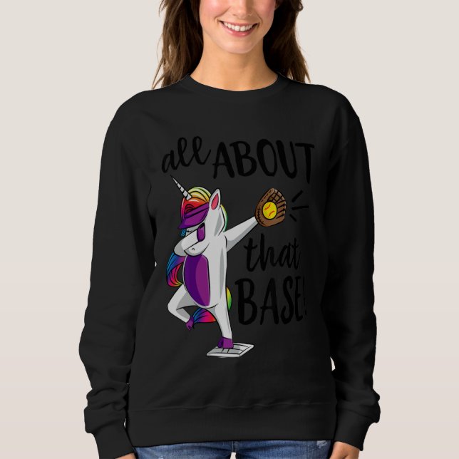 Sudadera Softball Dabbing Unicorn All About That Base (Anverso)