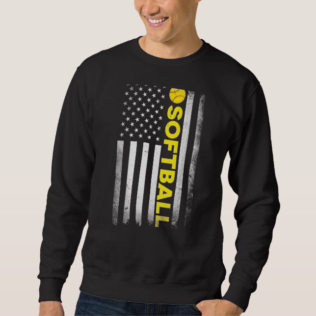 Sudadera Softball Dad Mom Children Eeuu American Flag Vin (Anverso)