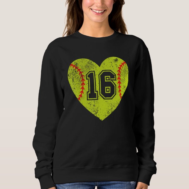 Sudadera Softball Heart Player 16 Mamá de Softball Dad Vars (Anverso)