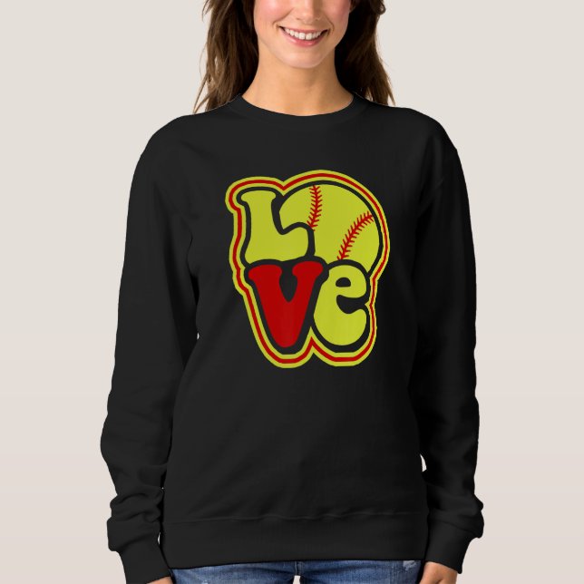 Sudadera Softball Love for Teen Girls & Women Red & Yellow  (Anverso)