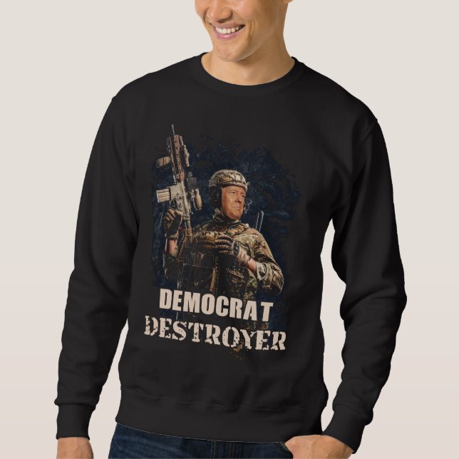 Sudadera Soldado militar Trump demócrata destruye EE.UU. (Anverso)
