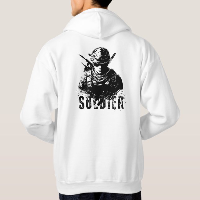 Sudadera Soldado Minimalista simple negro gris y blanco (Reverso)