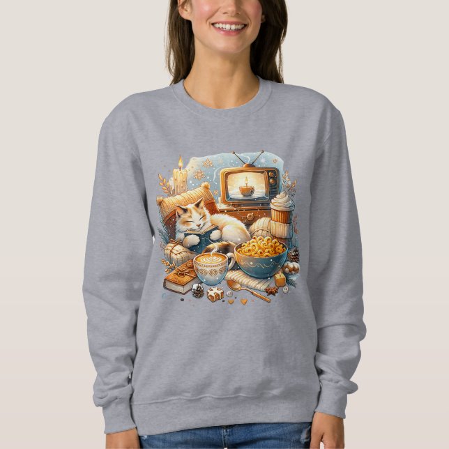 Sudadera Solo con vibraciones acogedoras: gato, libro, Mac  (Anverso)