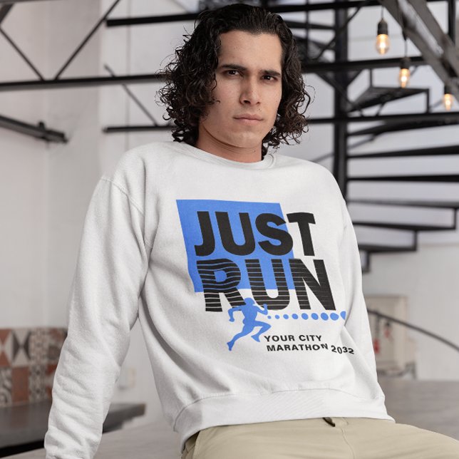 Sudadera Sólo ejecutar Marathon Runner Race Date Blue White (Just Run Marathon Runner Race Date Blue White Sweatshirt)