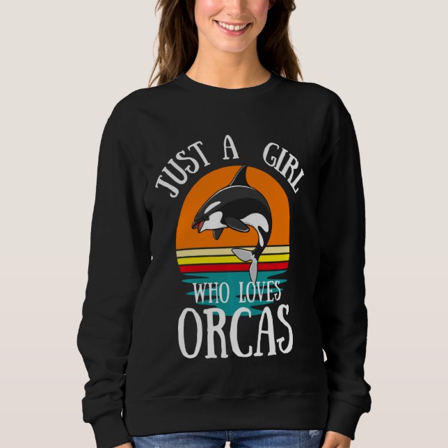 Sudadera Sólo un Chica que ama la retro orcas de sol largo (Anverso)