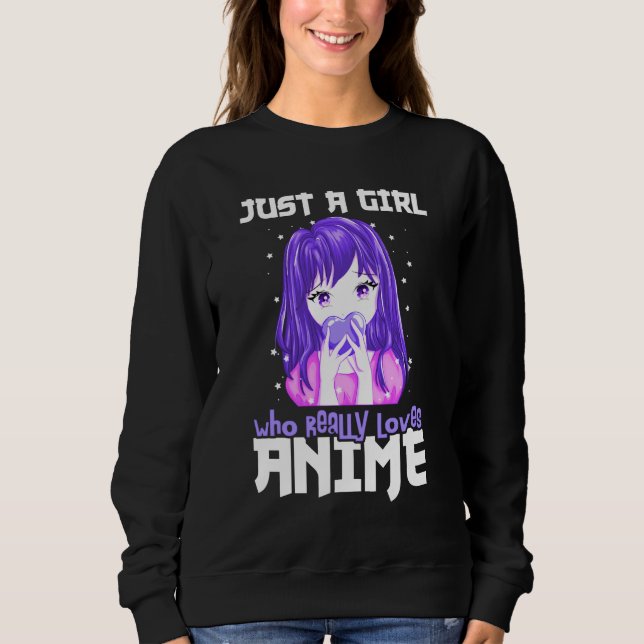 Sudadera Sólo un Chica que ama realmente a Anime en morado (Anverso)