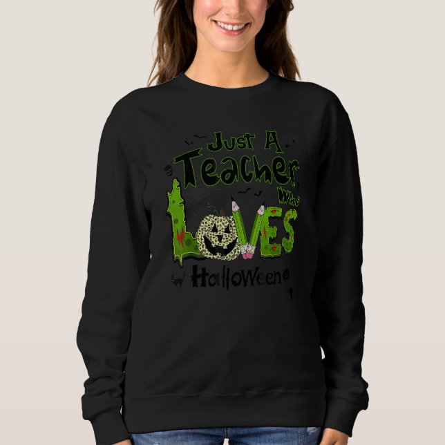 Sudadera Solo una profesora que ama Halloween  Leopardo Cal (Anverso)