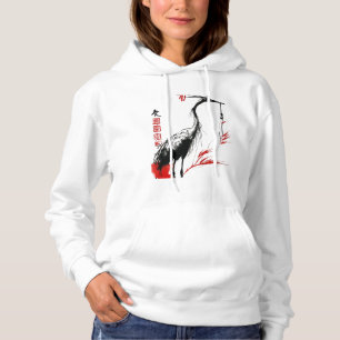 Sudadera Sombra Crane Elegance 🖤 🌾 Mystical Asian Ink art