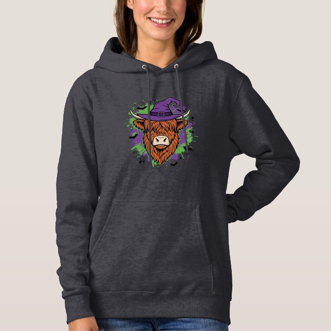Sudadera Sombrero de Bruja Vaca Highland Halloween Vector V (Anverso)