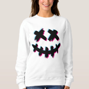 Sudadera Sonriente Cara de Glitch de Trazo Espeluznante Fel