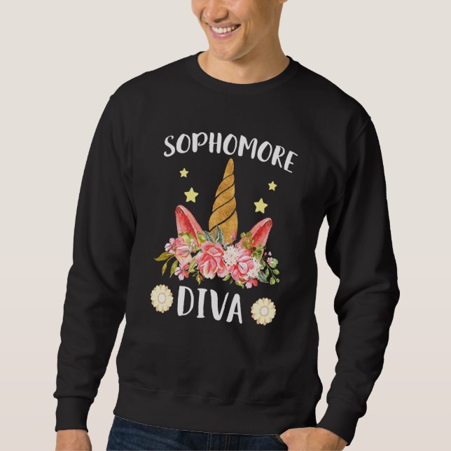 Sudadera Sophomore Diva Primer día escolar unicornio mágico (Anverso)