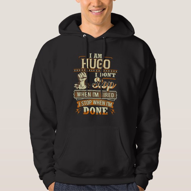 Sudadera Soy Hugo. No paro cuando estoy cansada (Anverso)