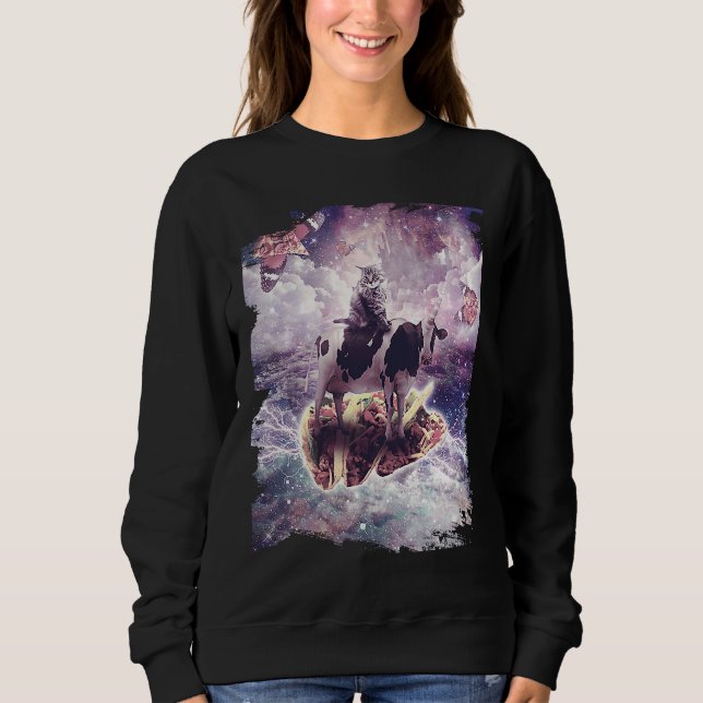 Sudadera Space Cat Riding Cow Unicorn  Pizza & Taco (Anverso)