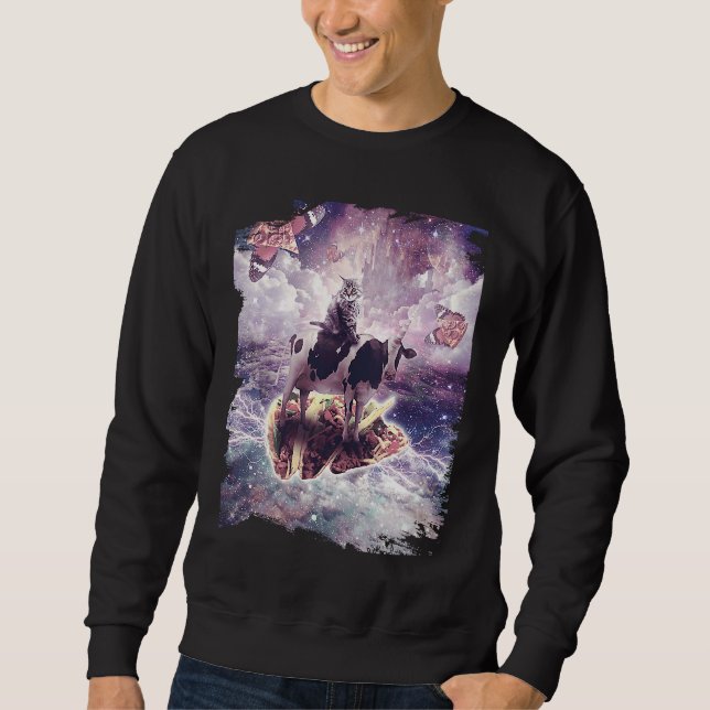 Sudadera Space Cat Riding Cow Unicorn  Pizza & Taco (Anverso)