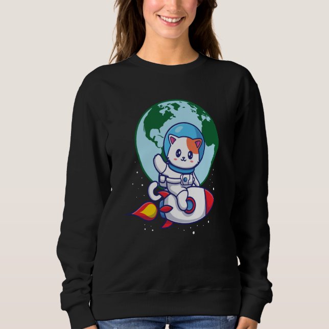 Sudadera Space Cute Cat Outerspace Rocket Earth (Anverso)